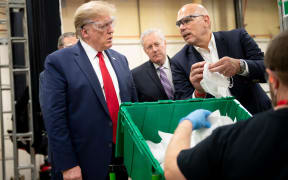 US President Donald Trump tours a Honeywell International factory producing N95 masks on May 5, 2020, in Phoenix, Arizona.