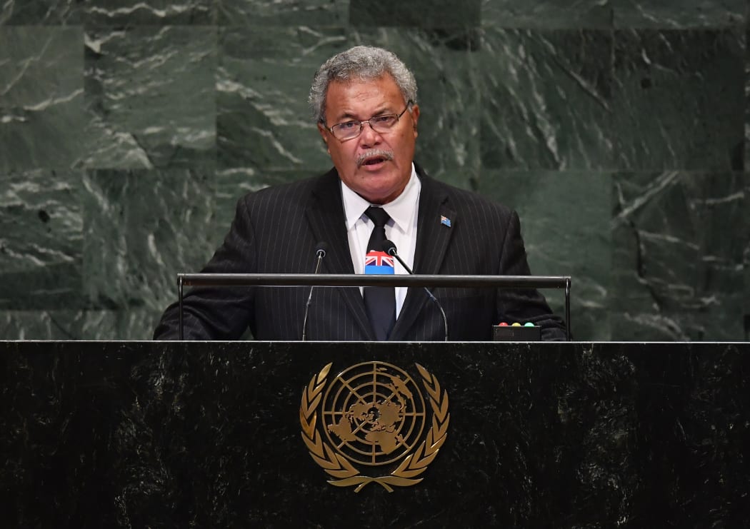 Tuvalu's Prime Minister Enele Sopoaga speaks during the General Debate of the 73rd session of the General Assembly at the United Nations.