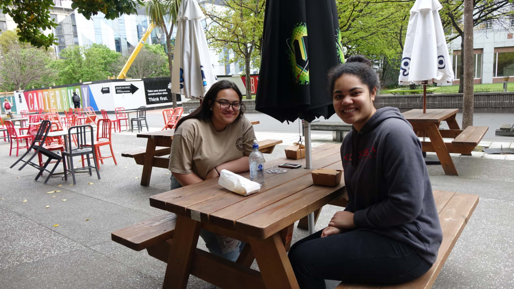 University students Shakira Fukofuka (left) and Catherine Mo'ale