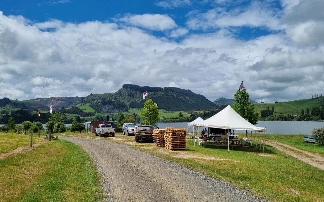 The occupation site near the shores of Lake Whakamaru in Waikato.