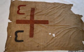 The Maori war flag that was confiscated by the Crown currently held at Hawick Museum in Scotland.