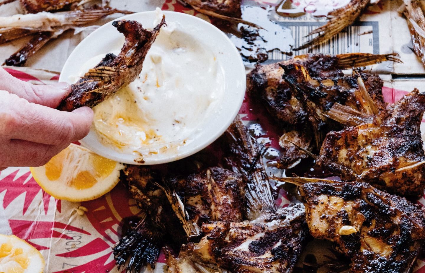 Spiced roasted snapper wings with ranch dressing