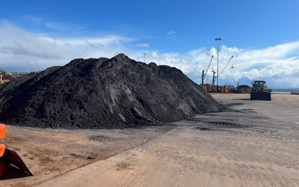 Heavy mineral concentrate sand rich in ilmenite at Port Nelson ready to be shipped to China
