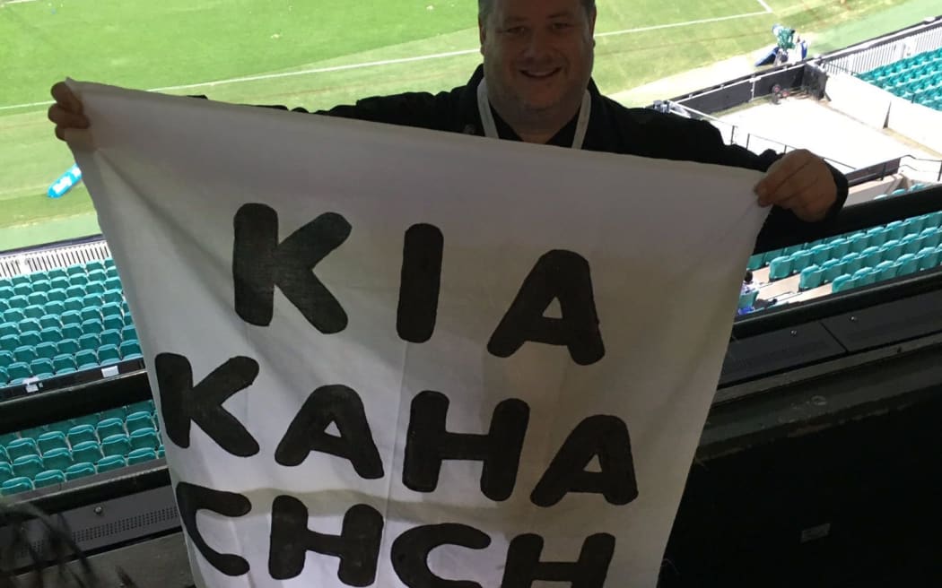 The banners were painted by the Sydney based All Blacks Supporters Club, and draped over an advertising hoarding.