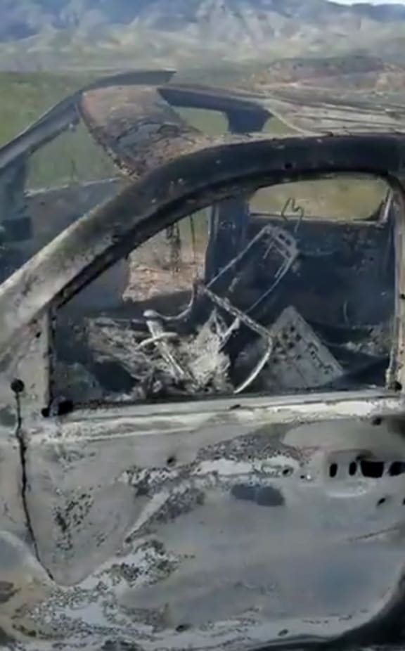 A video published by Lebaron's family on social media showing an ambushed burnt vehicle that was carrying women and children from an American Mormon family near Rancho de la Mora, in the boundaries of Sonora and Chihuahua states, northern Mexico.