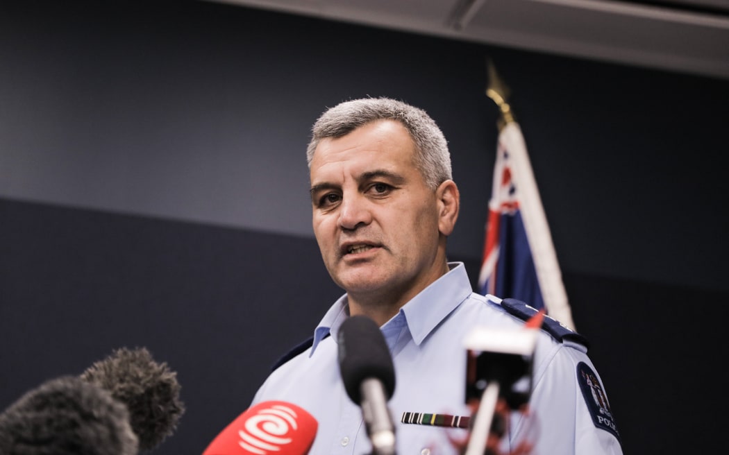 Acting Wellington district commander inspector Dion Bennett speaks to media after police take over scene of fatal fire at Loafers Lodge on 17 May, 2023.
