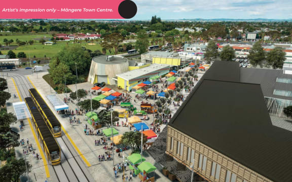 Artists impression of light rail in Māngere.