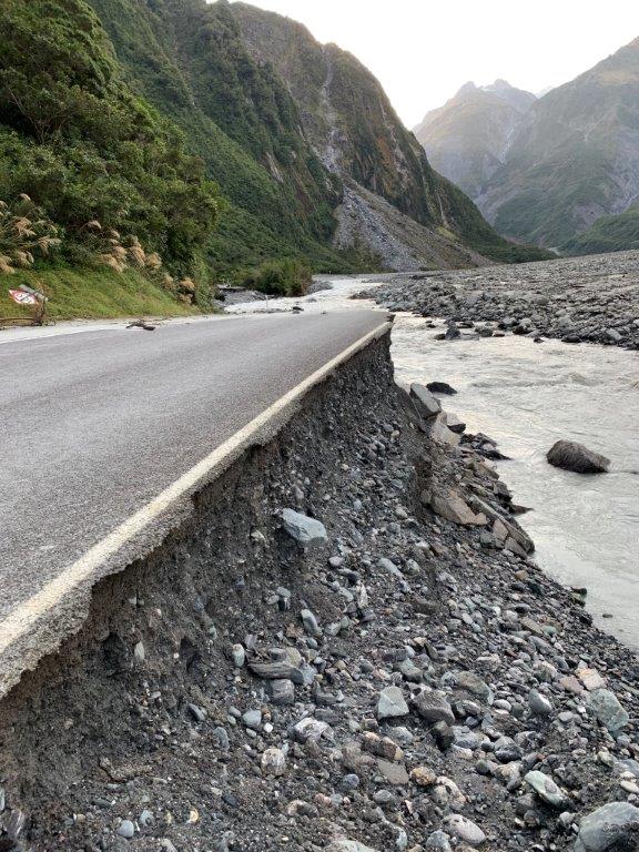 The access road to Fox glacier was washed out on February 22 by a landslide.