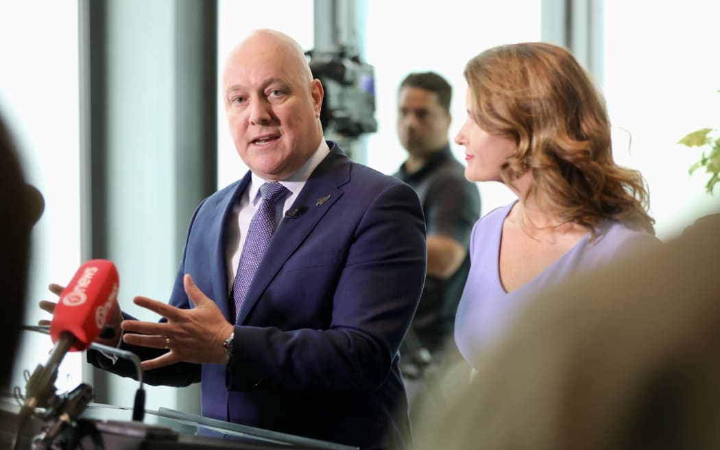 Prime Minister Christopher Luxon and Finance Minister Nicola Willis speak to media following Luxon's State of the Nation address in Auckland.
