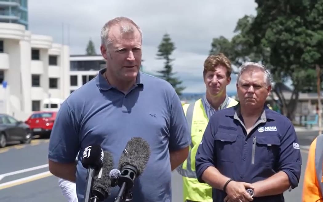 Tauranga Mayor Mahe Drysdale at the scene of a a landslide at Mount Maunganui on 22 January 2025.