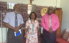 Methodist Church in Fiji and Rotuma President Reverend Ili Vunisuwai, right, with Fiji's Assistant Minister for Women Sashi Kiran, middle, in Suva.