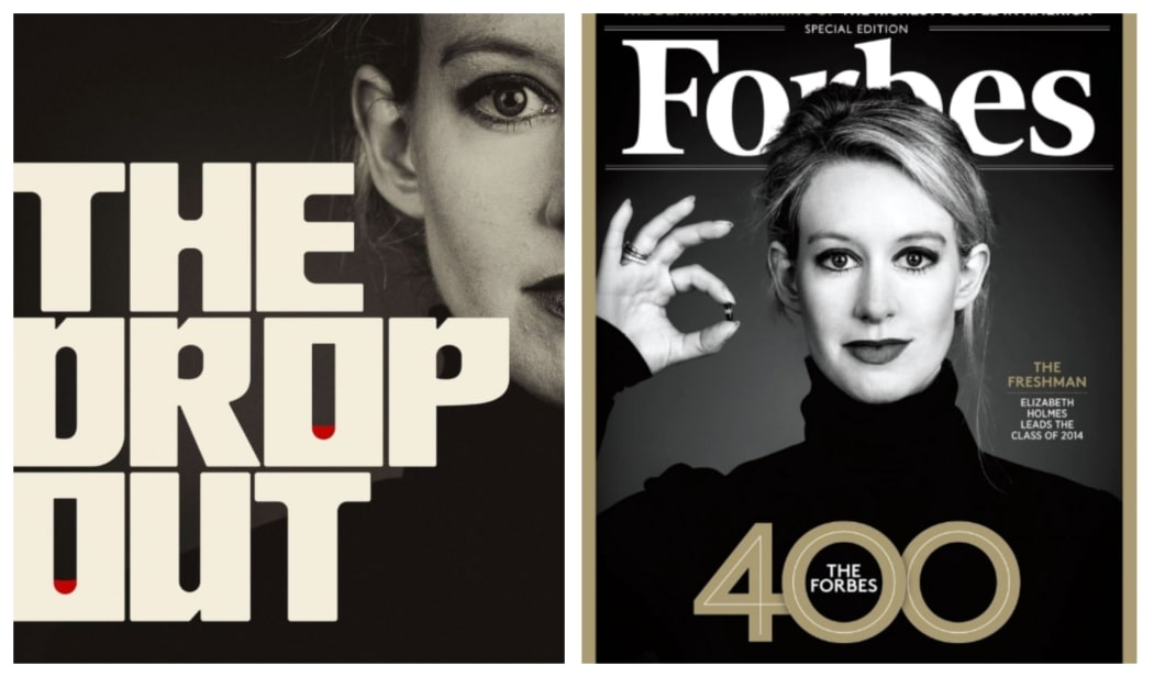 Right -The Dropout logo and Left Elizabeth Forbes on the cover of Forbes Magazine