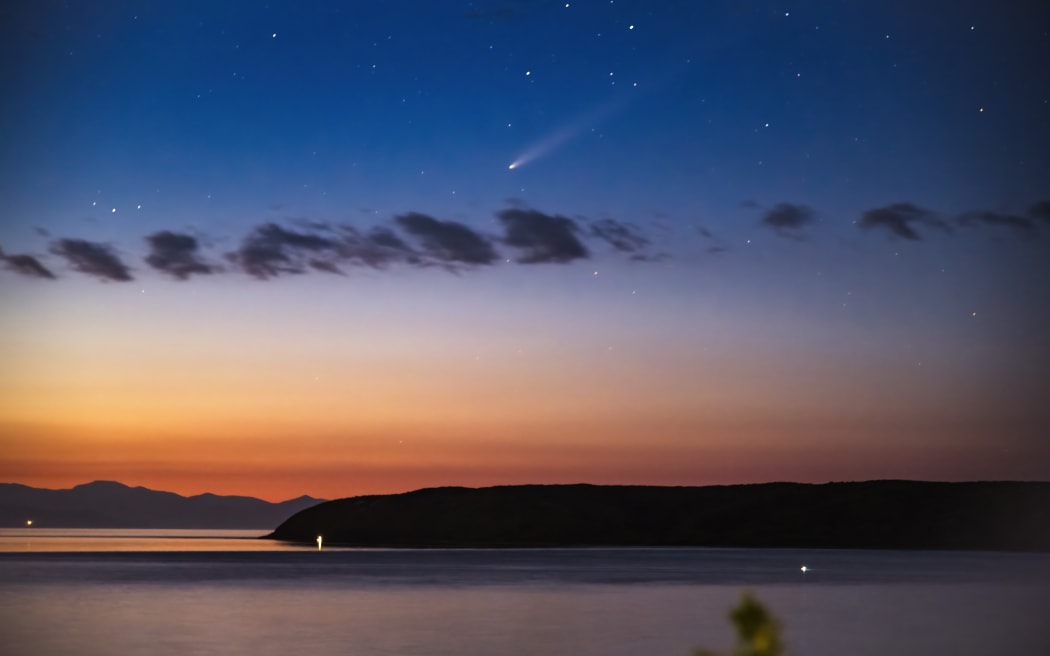 Captured by Jeff Ng 8.56pm Saturday from Titahi Bay looking over Mana Island and the Marlborough Sounds.