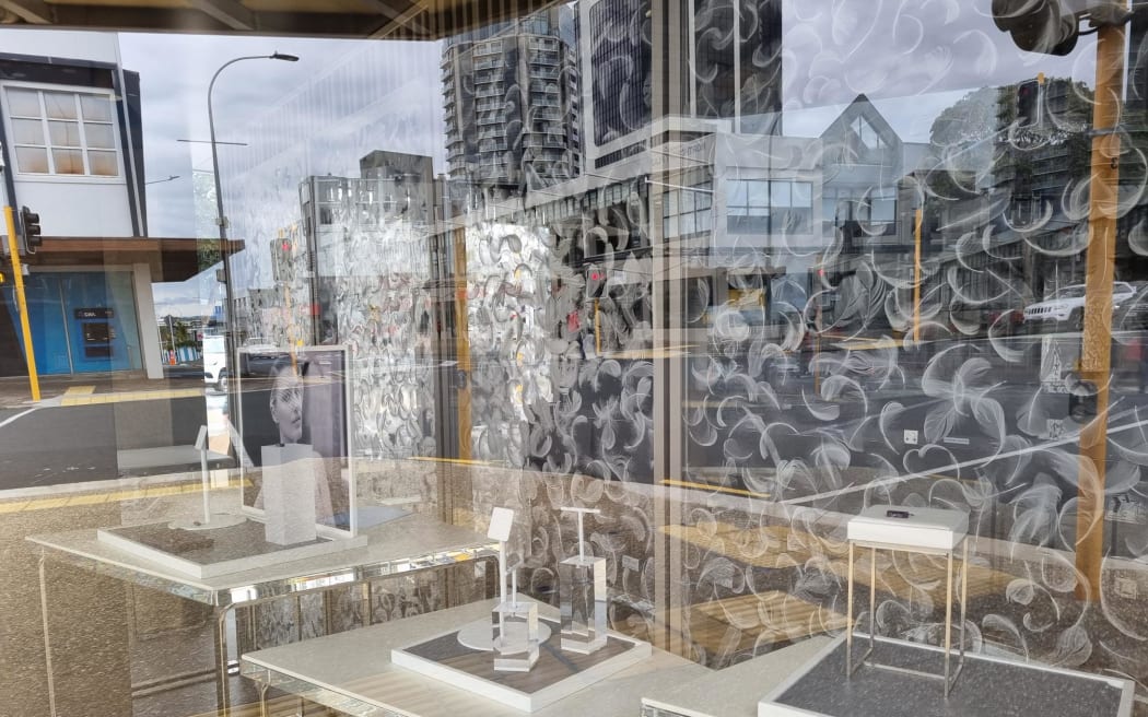 Empty displays at the Michael Hill store in Takapuna, which has closed after several burglaries and ram-raids in 2022.