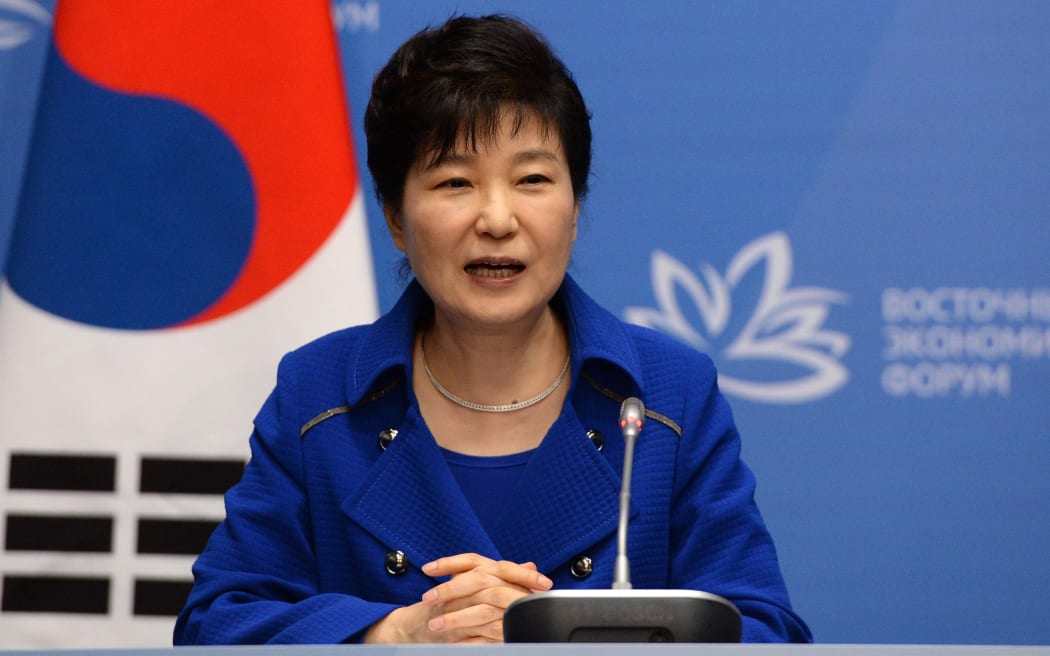South Korean President Park Geun-hye at a press-conference following the Russian-South Korean talks as part of the Eastern Economic Forum on Saturday.