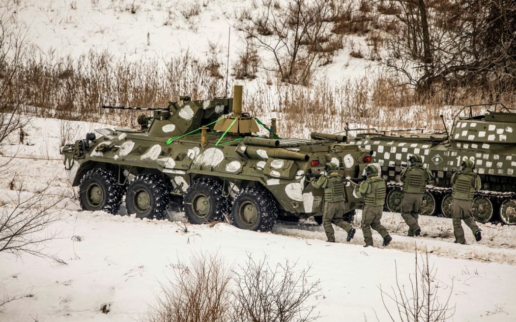 Tactical training with the engineers of the Guard of the Red-Snow of Russia's Armed Forces in Voronezh region, east of Ukraine border on 21 January, 2022.