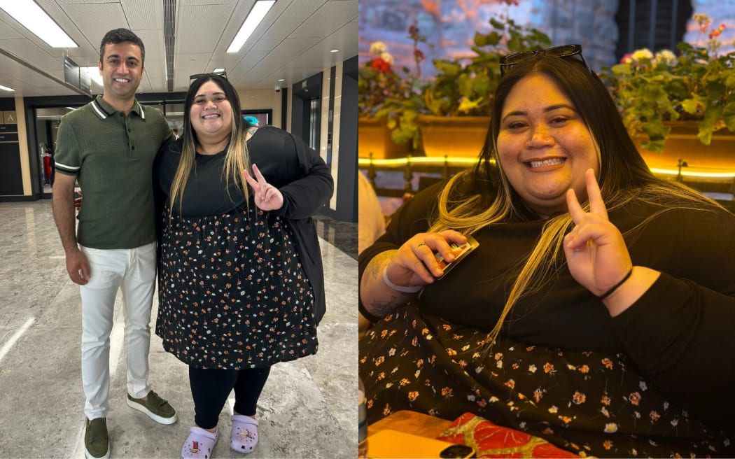 Lemau Timu with her surgeon (left) before surgery in July 2025. Photo/Supplied