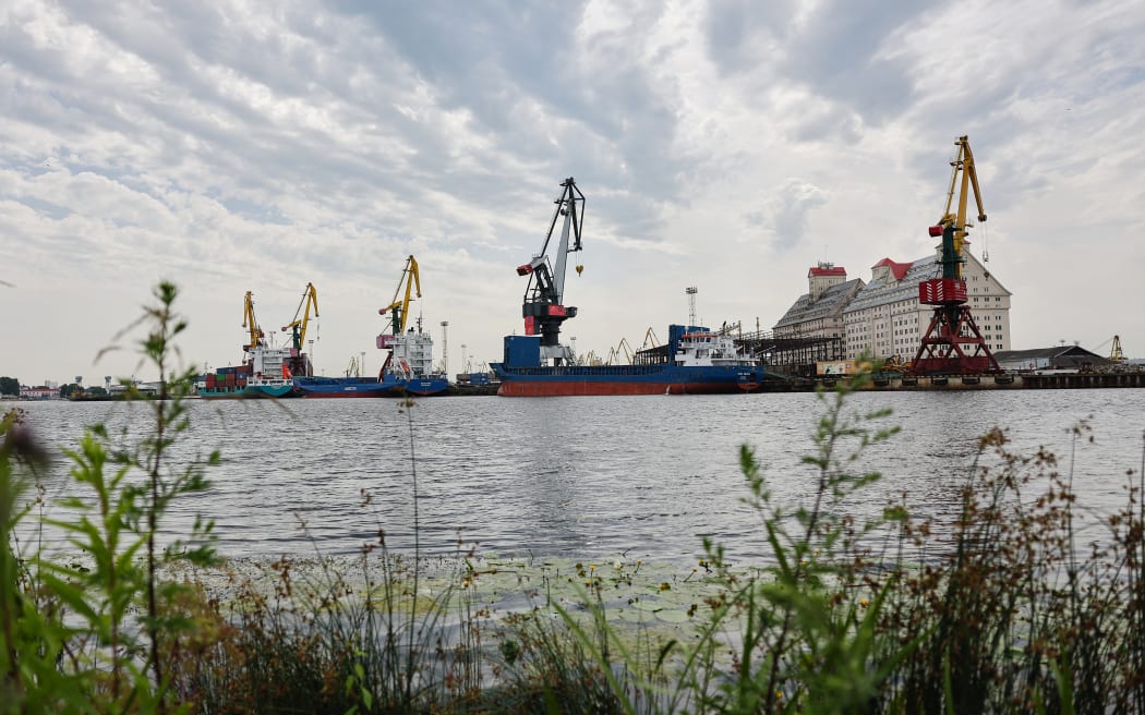 A ship is moored at the Kaliningrad commercial seaport in Kaliningrad, Russia as Lithuania bans cargo transit through its territory, citing EU sanctions.