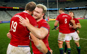 Alun Wyn Jones and Stuart Hogg embrace after the British & Irish Lions' tour match against the Stormers in Cape Town on 17/07/2021