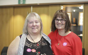 Tina Corrigan, left, and Rachael Baxter-Mackay were original pay equity claimants in 2015. The third was Pixie Stockman, who was not at the announcement on Tuesday.