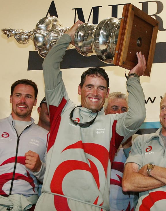 Alinghi skipper Russell Coutts with the Auld Mug taken from Team New Zealand.