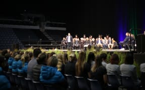 Football teams listening to the whaikōrero at the official pōwhiri for the FIFA Women's World Cup 2023.