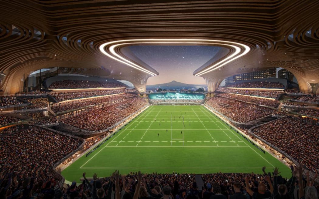 The proposed new precinct at Auckland's Quay Park features a stadium. (Mock-up image)