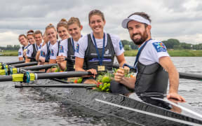 Jackie Gowler, Beth Ross, Kerri Gowler, Grace Prendergast, Kelsey Bevan, Lucy Spoors, Emma Dyke, Ella Greenslade & Caleb Shepherd (coxswain)  New Zealand Womens Eight