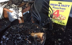 The aftermath of the fire at the Pizza Box in Paeroa.