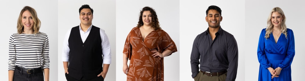 Finalists in the second semi-final of the Lexus Song Quest 2022 (L-R) Patricia Westley, Emmanuel Fonoti-Fuimaono, Katherine Winitana, Siddharth Chand, Tayla Alexander.