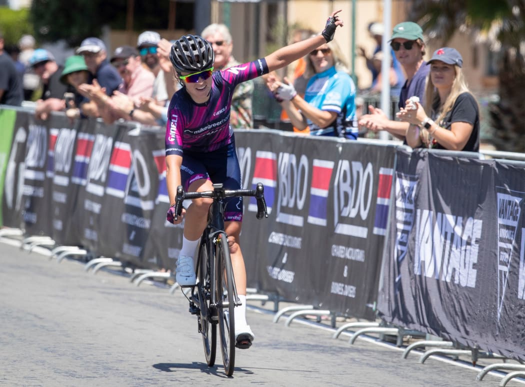 Georgia Christie, winner of Cycling NZ Elite Womens Road Race 2018.