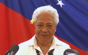 Fiame Naomi Mata'afa congratulates the Prime Minister-elect Laauli Leuatea Schmidt in her final news conference as caretaker prime minister. 9 September 2025