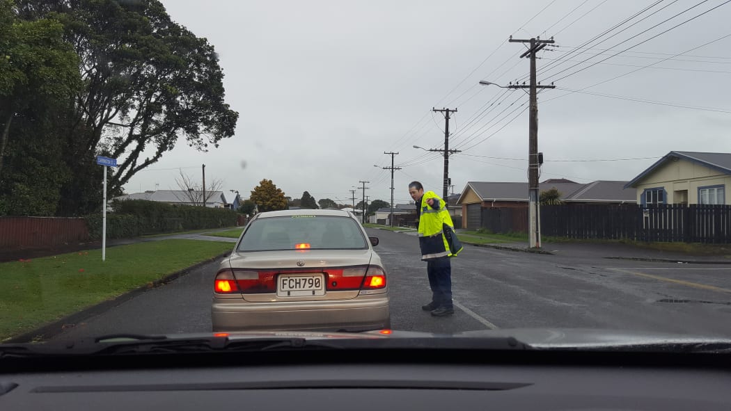 A police car at the scene of an Armed Offenders Squad call-out, Vogeltown, New Plymouth.