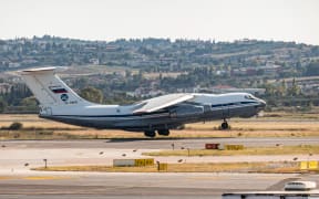 A Soviet Union made Ilyushin Il-76MD commercial freighter aircraft carrying heavy cargo as seen parked on the tarmac and taking off from Thessaloniki International Airport SKG LGTS on September 21, 2020. The four-engine turbofan Il76 airplane with registration RA-78845 belongs to the government of Russia, specifically to the Russian Federation Air Force.