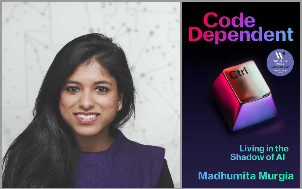 Portrait of Madhumita Murgia and her book, Code Dependent.