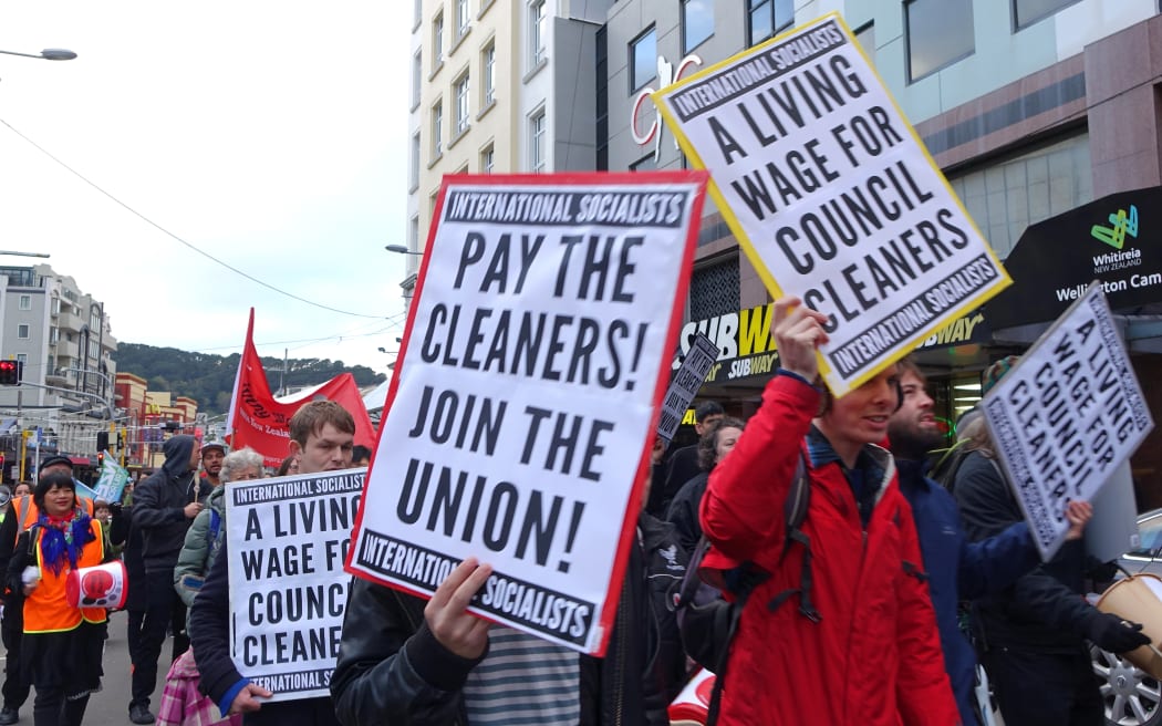Hundreds of protesters gathered in support of a living wage for low paid contracted council staff.