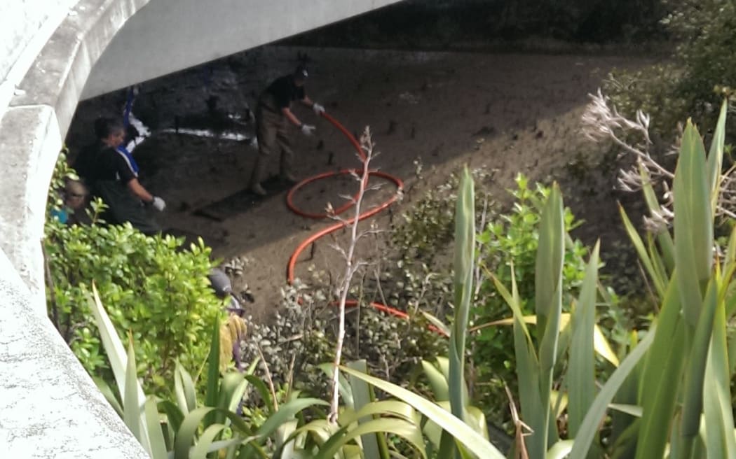 The area where two bodies were found underneath Takapuna Landings bridge.