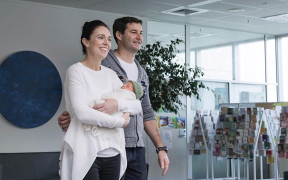 Prime Minister Jacinda Ardern and Clarke Gayford with their daughter Neve Te Aroha Ardern Gayford.