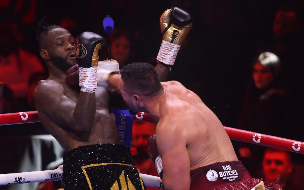Deontay Wilder and New Zealand's Joseph Parker face off in their heavyweight boxing match in Riyadh.