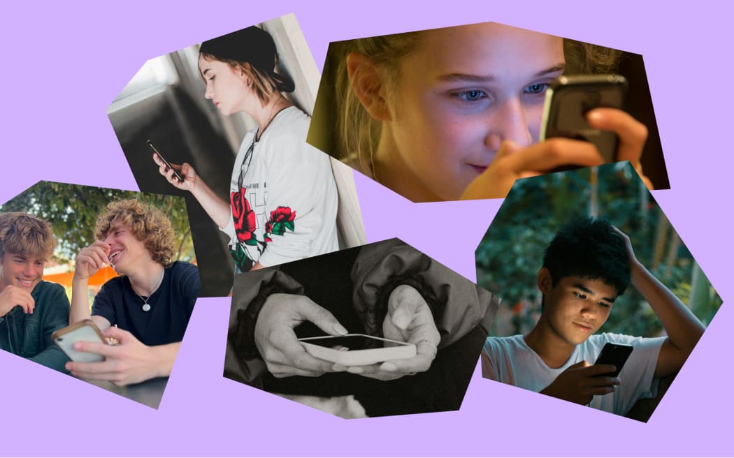 Composite of teens on phones
