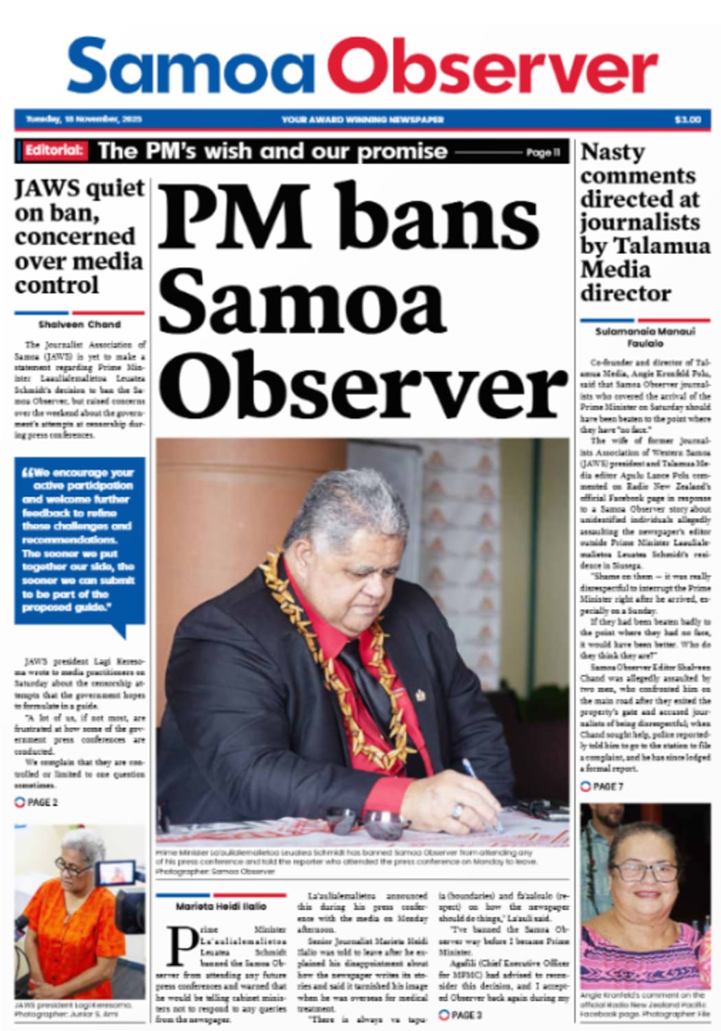 PM bans Samoa Observer