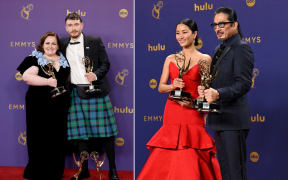 Shōgun Anna Sawai and Hiroyuki Sanada at the Peacock Theatre at L.A. Live in Los Angeles on September 15, 2024. 'Baby Reindeer' actors Jessica Gunning and Richard Gadd pose in the press room during the 76th Primetime Emmy Awards at Peacock Theater on September 15, 2024 in Los Angeles, California.