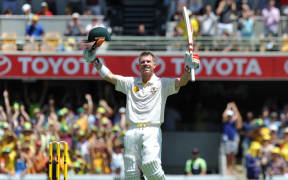 David Warner celebrates century against New Zealand.