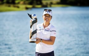 Lydia Ko of New Zealand with the trophy following the Final Day of the ISPS Handa NZ Women's Open.