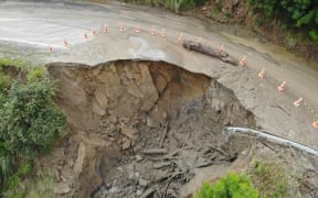 Cyclone Hate has caused severe damage to the Tairāwhiti region. Images show damage and a dropout on Arakihi Road in Tolaga Bay.