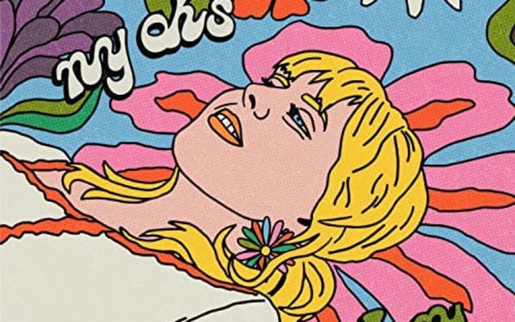 Ny Oh;s 'Garden of Eden' album cover artwork. Cartoon drawing of a young woman lying on flowers.