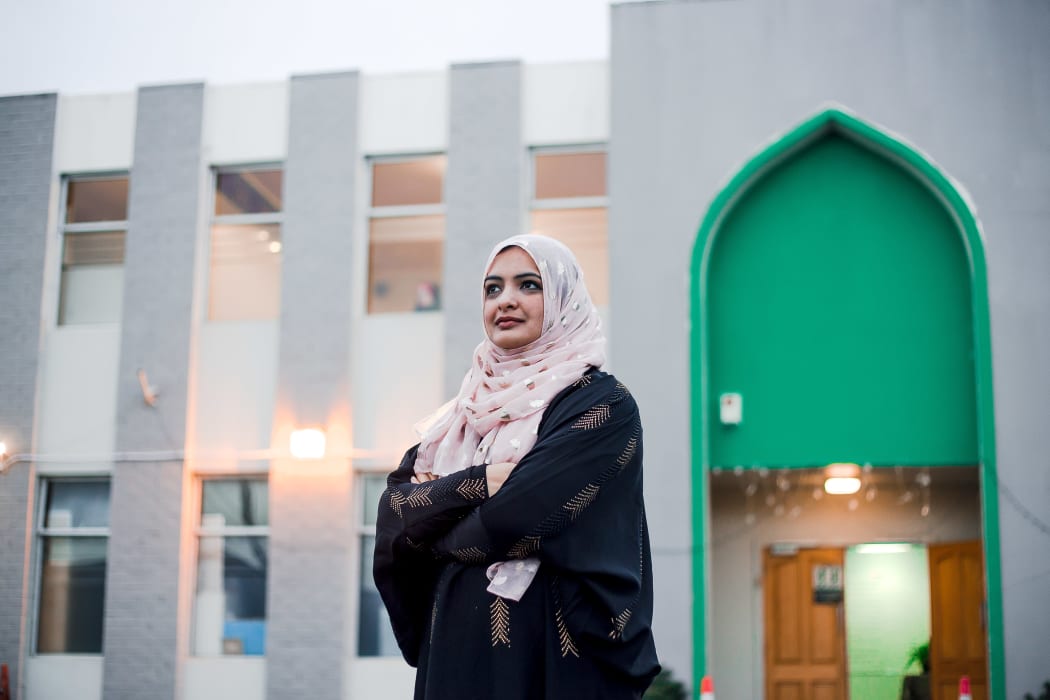 Masooma Mehdi outside the mosque her family attends.