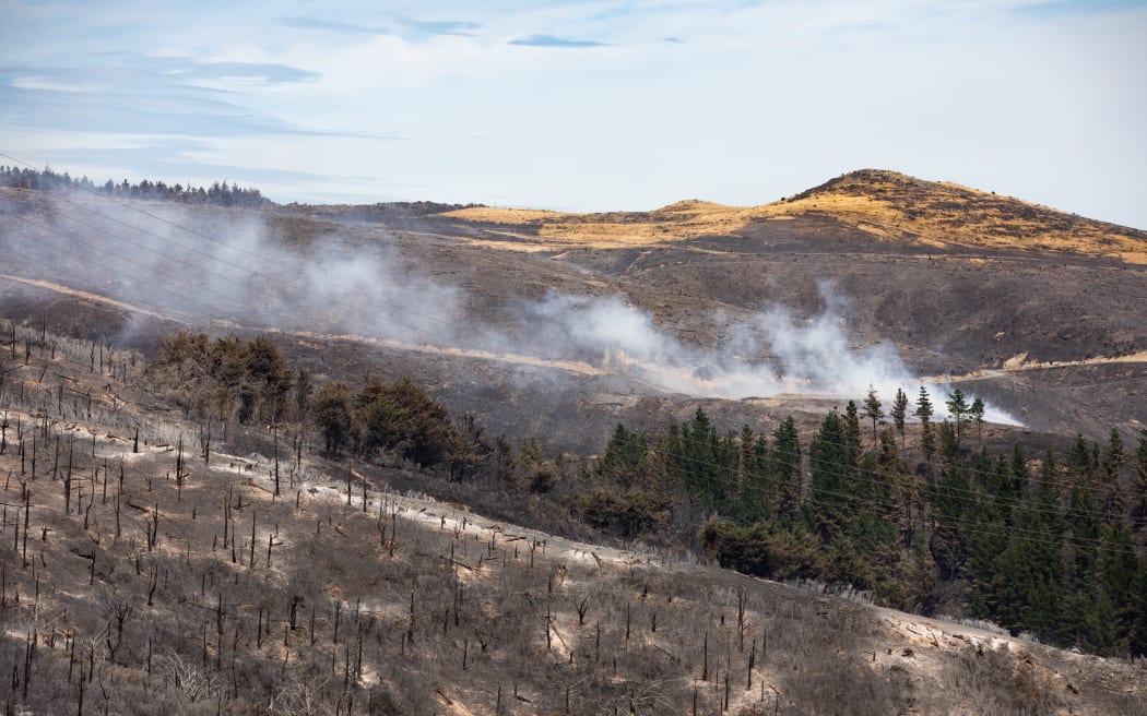 Fire crews battling the Port Hills fire in Christchurch for a second day, on 15 February, 2024.