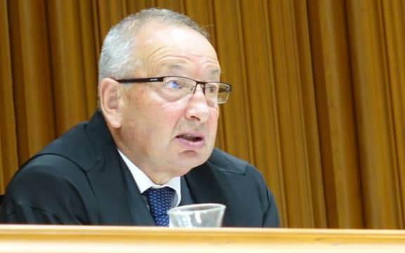 Justice Gerald Nation sentencing Robert Burrett at the High Court in Christchurch.