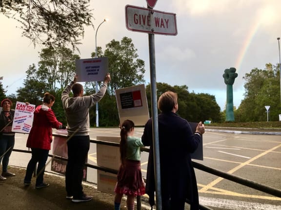 Parents and children supporting Teachers' Mega strike
